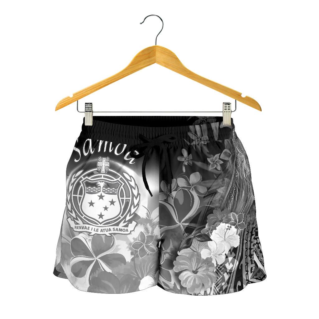Samoa Women's Shorts - Humpback Whale with Tropical Flowers (White) - Polynesian Pride