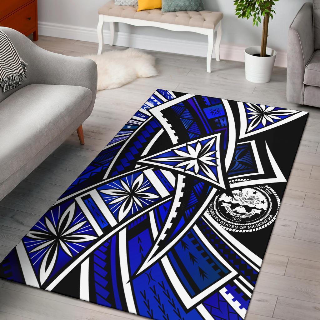 Federated States of Micronesia Area Rug - Tribal Flower Special Pattern Blue Color - Polynesian Pride