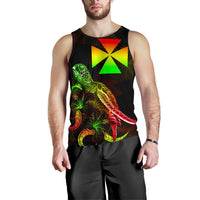 Wallis and Futuna Polynesian Men Tank Top - Turtle With Blooming Hibiscus Reggae - Polynesian Pride