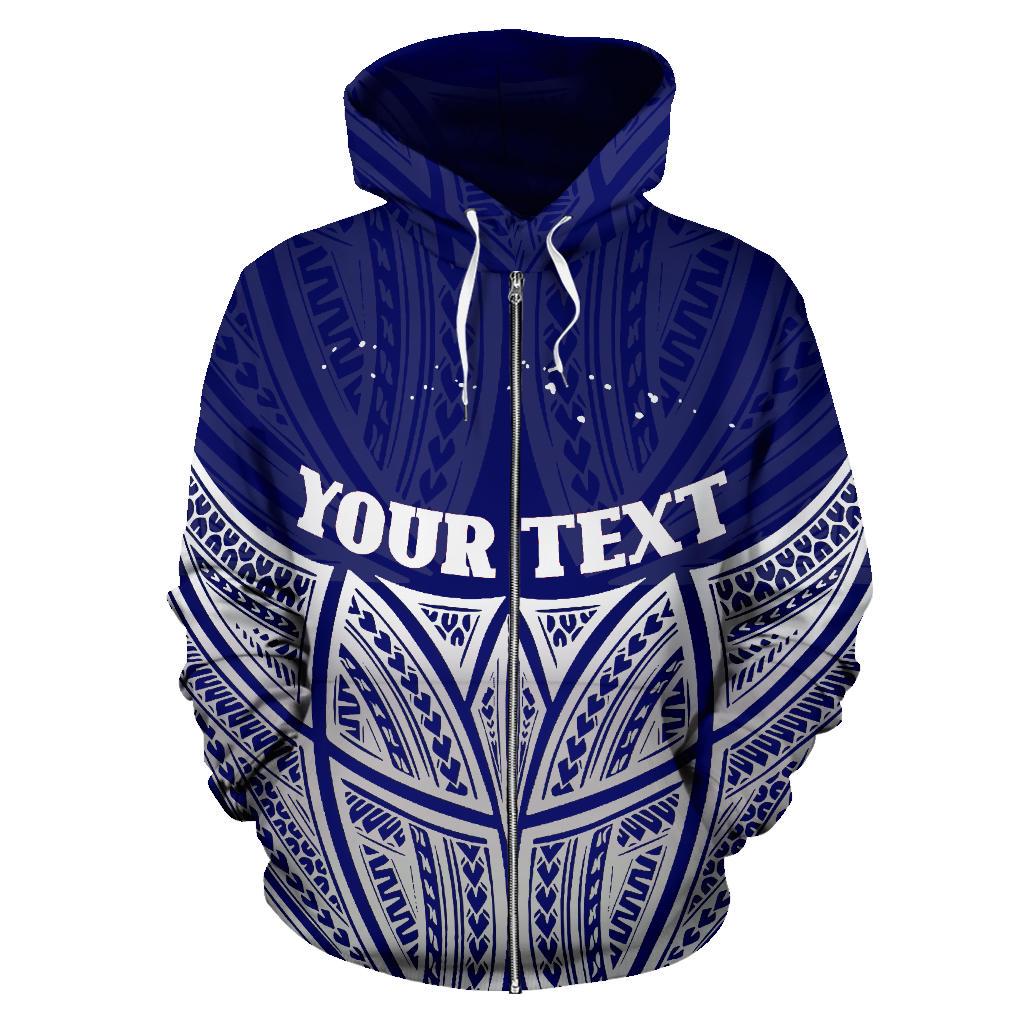 Federated States of Micronesia Polynesian Custom Zip up Hoodie Blue Pride Map and Seal - Polynesian Pride