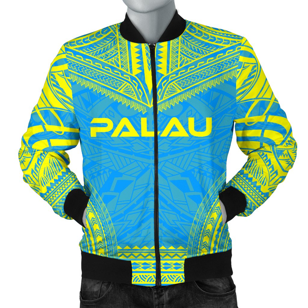 Palau Flag Polynesian Chief Men's Bomber Jacket Blue - Polynesian Pride
