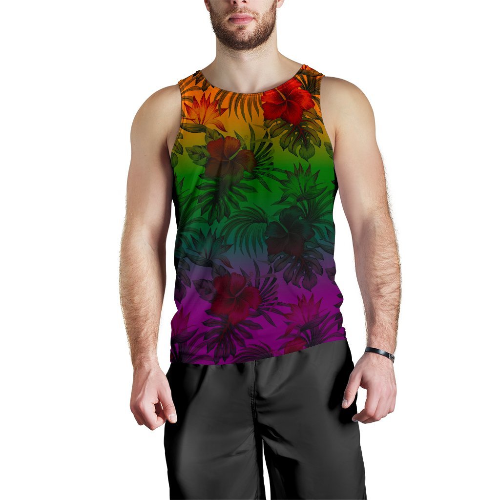 Polynesian Men's Tank Top - Green Hibiscus Patterns - Polynesian Pride