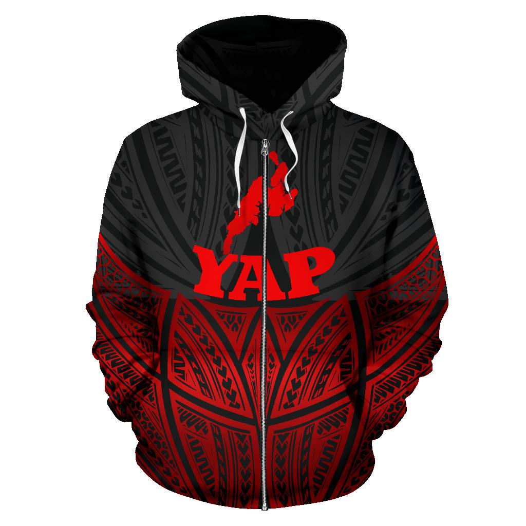 Yap Polynesian Zip up Hoodie Red Black Pride Map and Seal - Polynesian Pride
