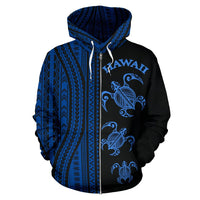Hawaii Zip up Hoodie Hawaii Turtle Polynesian Tattoo Half Style 01 - Polynesian Pride