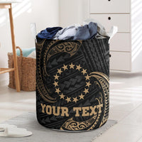 Cook Islands Polynesian Custom Personalised Laundry Basket - Gold Tribal Wave One Style One Size Black - Polynesian Pride