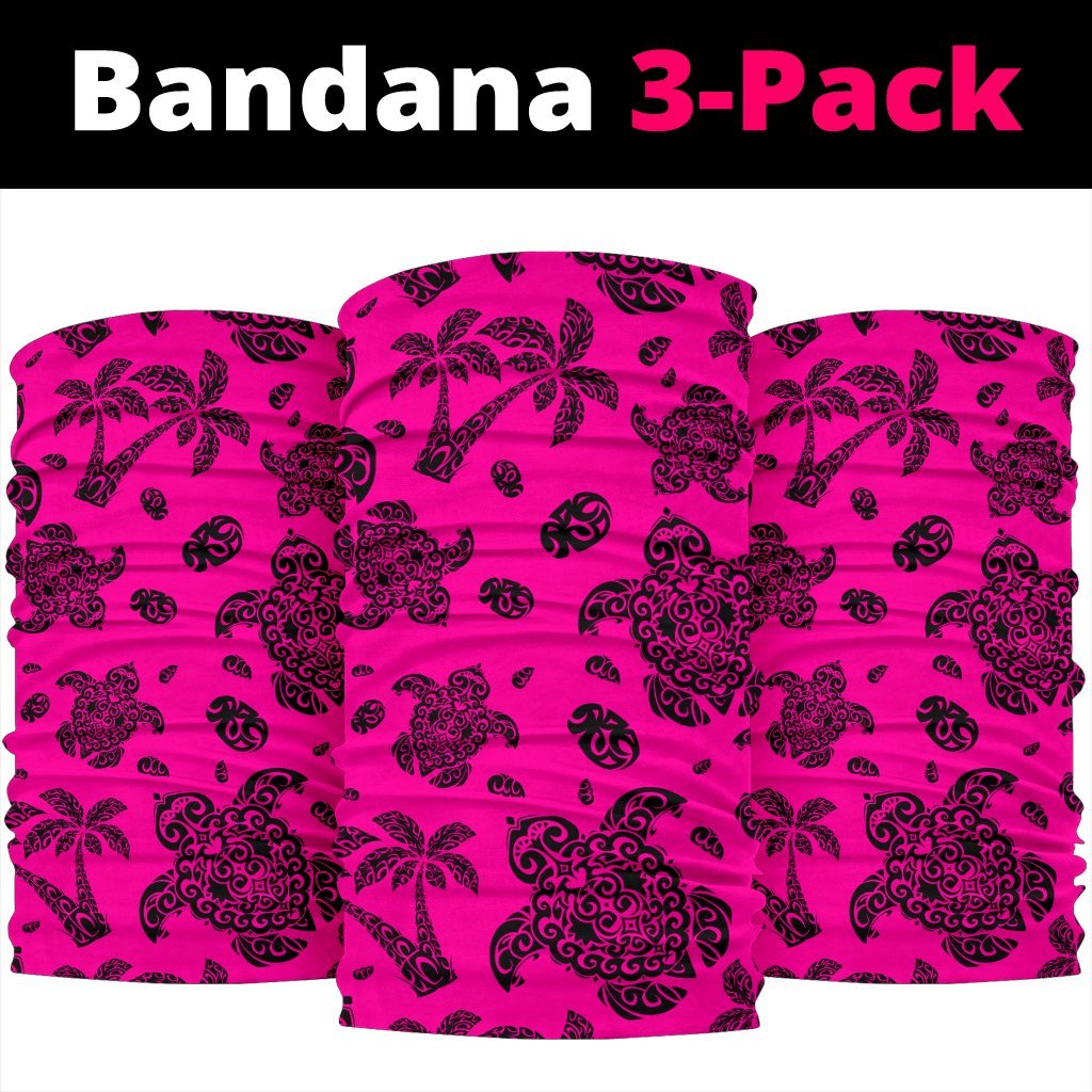 Polynesian Turtle Palm And Sea Pebbles Pink Bandana 3 - Pack - Polynesian Pride