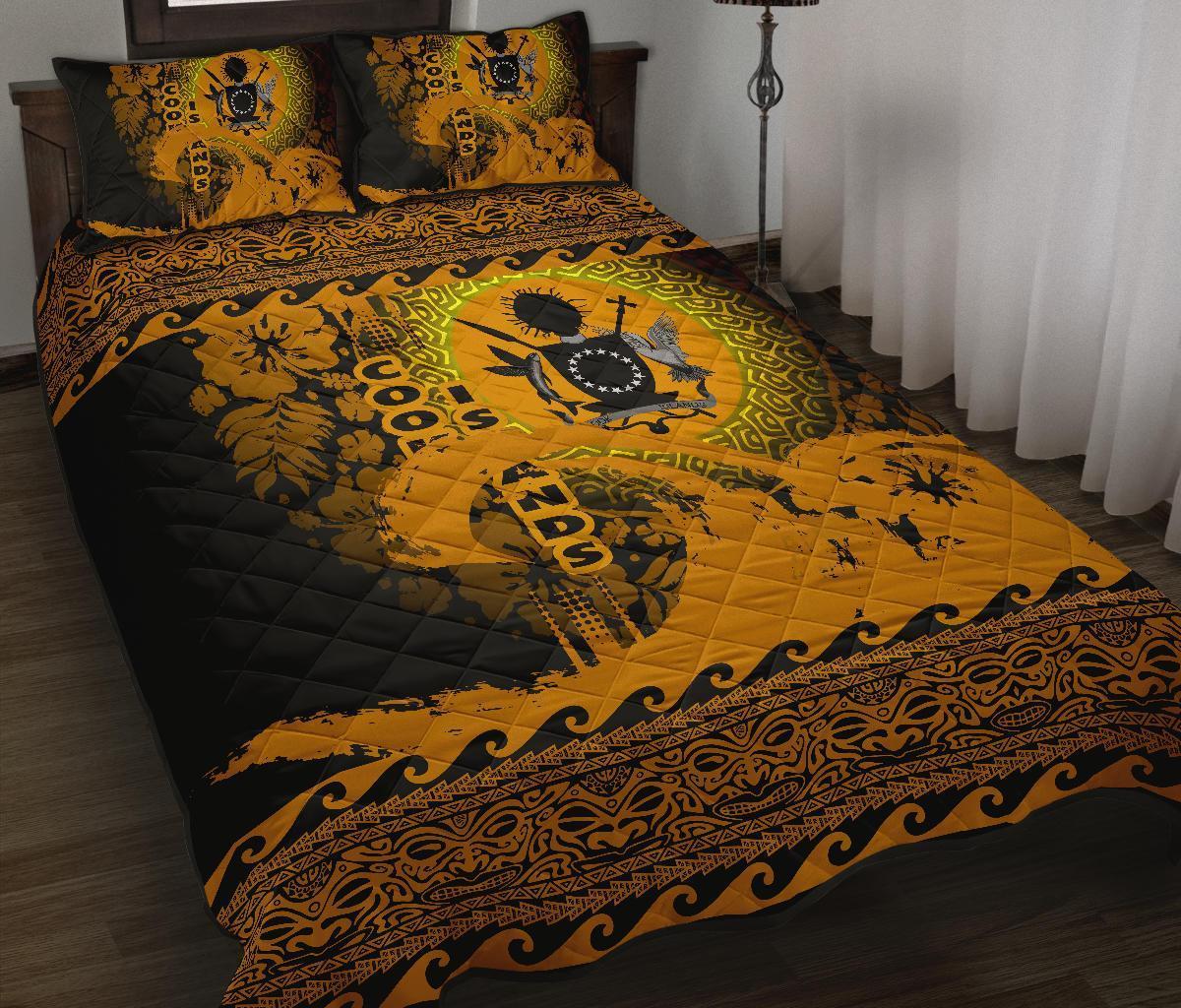 Cook Island Quilt Bed Sets Wave Gold Black - Polynesian Pride
