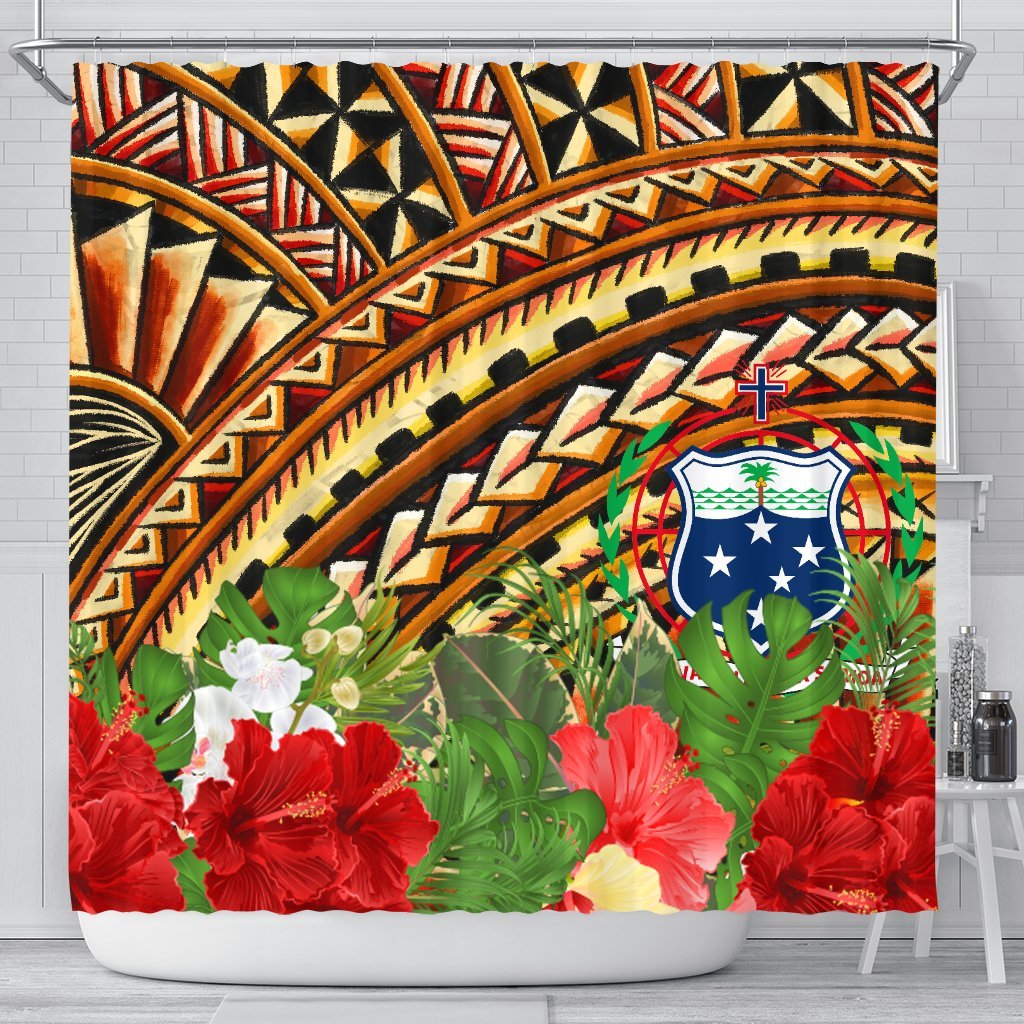 Samoa Shower Curtain - Vintage Pattern With Hibiscus Flower - Polynesian Pride