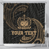 Samoa Polynesian Custom Personalised Shower Curtain - Gold Tribal Wave 177 x 172 (cm) Black - Polynesian Pride