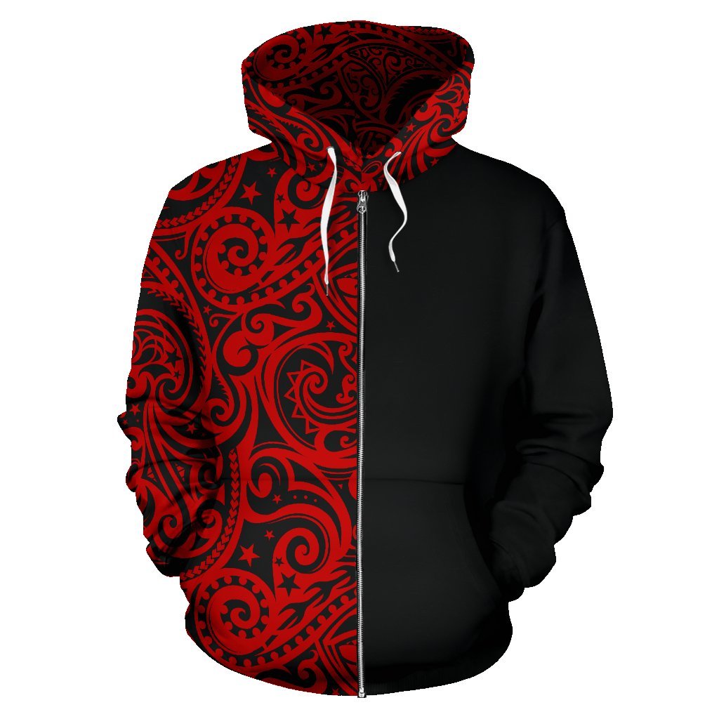 Polynesian Zip Hoodie Polyneaisn Tattoo Half Red - Polynesian Pride