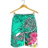 Polynesian Men's Shorts - Turtle Plumeria Turquoise Color - Polynesian Pride