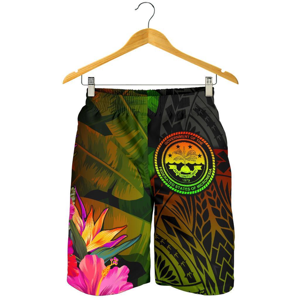 Federated States of Micronesia Polynesian Personalised Men's Shorts - Hibiscus and Banana Leaves - Polynesian Pride