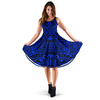 Polynesian Midi Dress - Polynesian Style 05 Women Black And Blue - Polynesian Pride