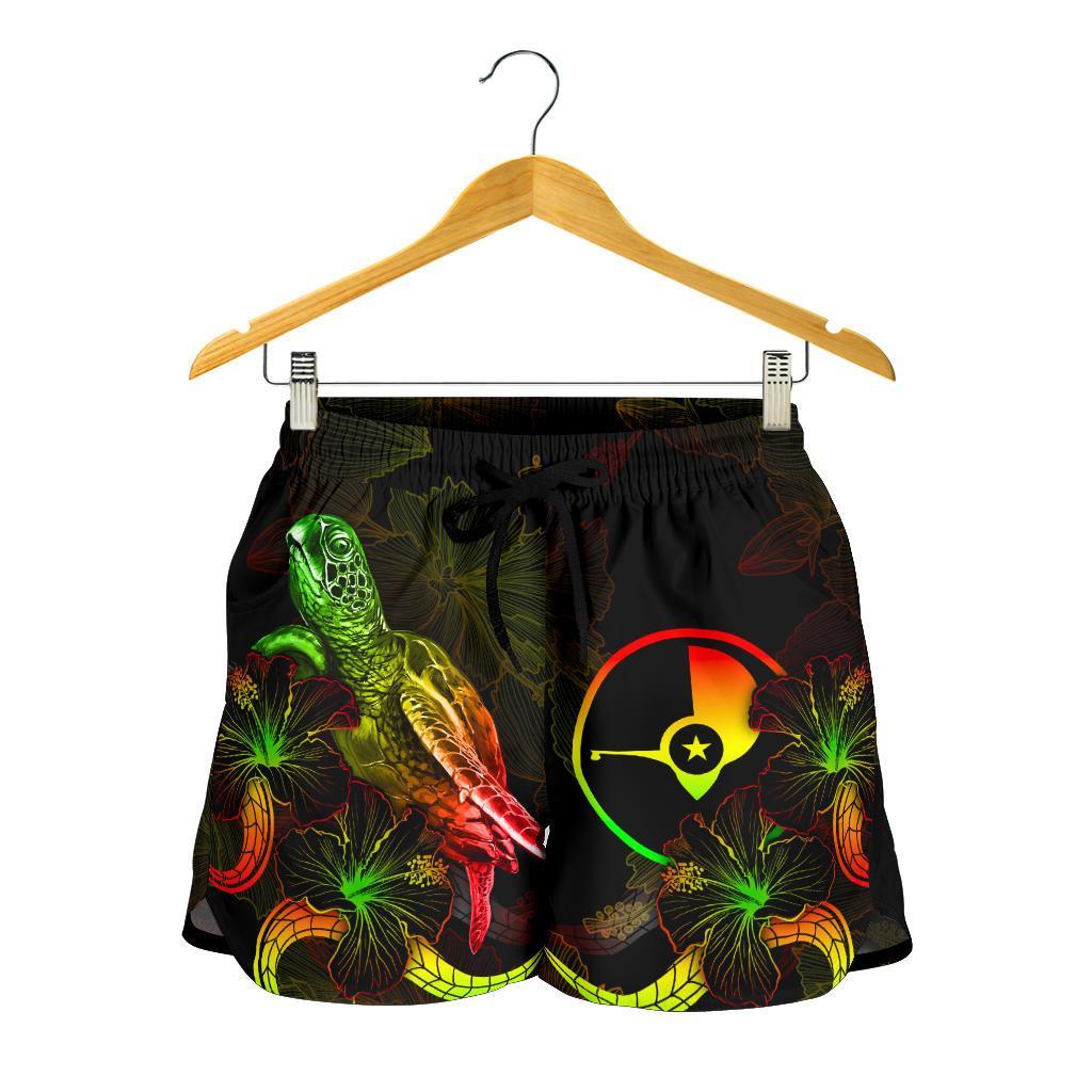 Yap Polynesian Women's Shorts - Turtle With Blooming Hibiscus Reggae - Polynesian Pride