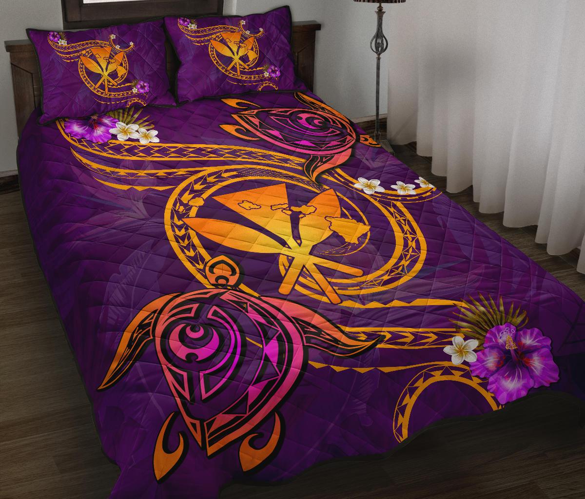Hawaii Turtle Polynesian Violet Quilt Bed Set - Tee Style - AH - Polynesian Pride