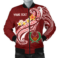 Pohnpei Personalised Men's Bomber Jacket - Pohnpei Seal Polynesian Patterns Plumeria Red - Polynesian Pride