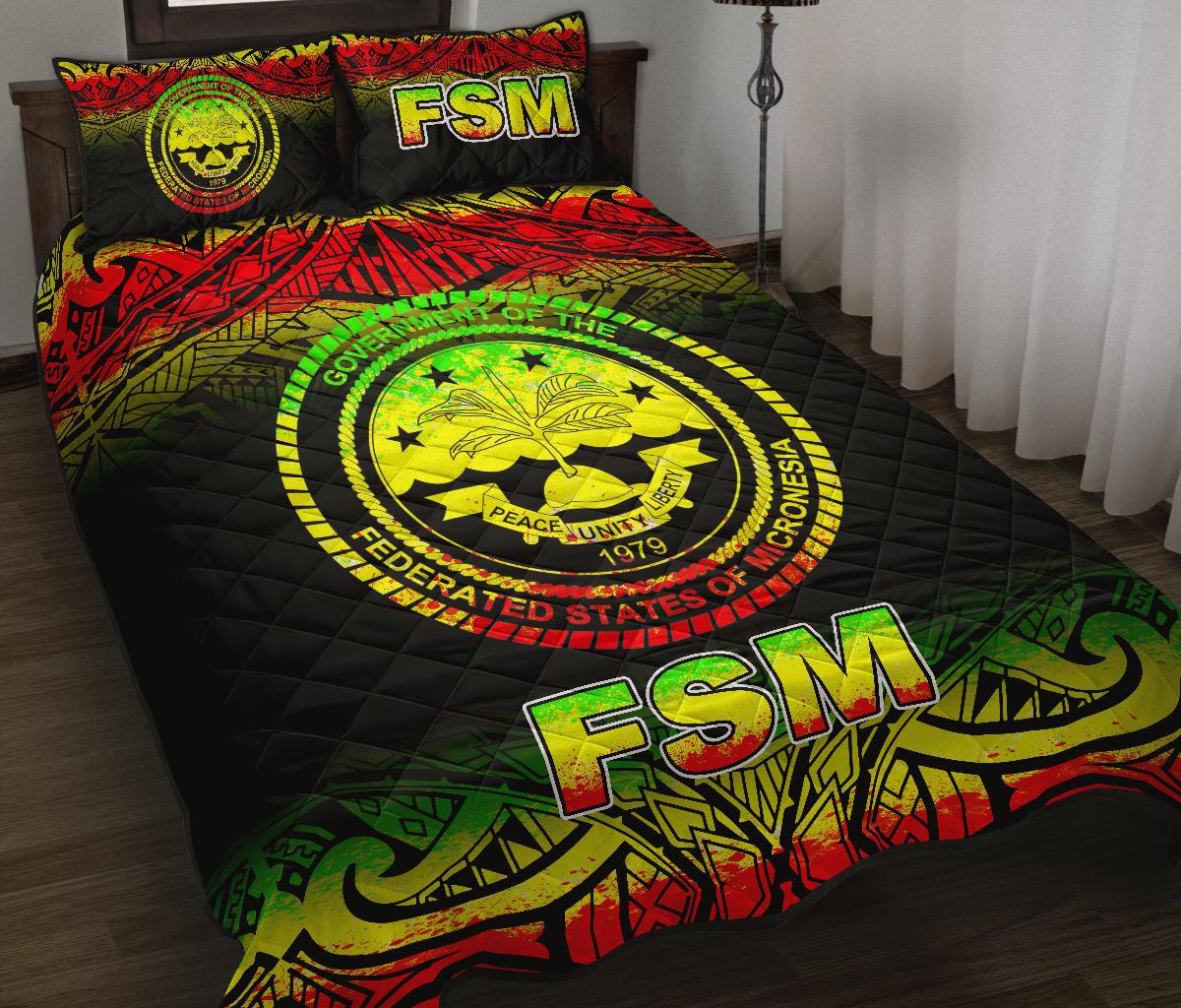 Federated States of Micronesia Quilt Bed Set - Federated States of Micronesia Seal Fog Style Reggae Version - Polynesian Pride