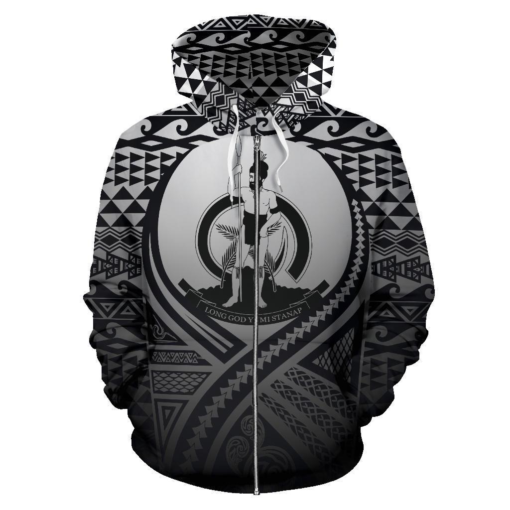 Vanuatu All Over Zip up Hoodie Lift up Black - Polynesian Pride