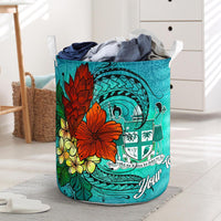 Fiji Laundry Basket - Custom Personalised Tropical Flowers Style Laundry Basket - Fiji One Size Blue - Polynesian Pride