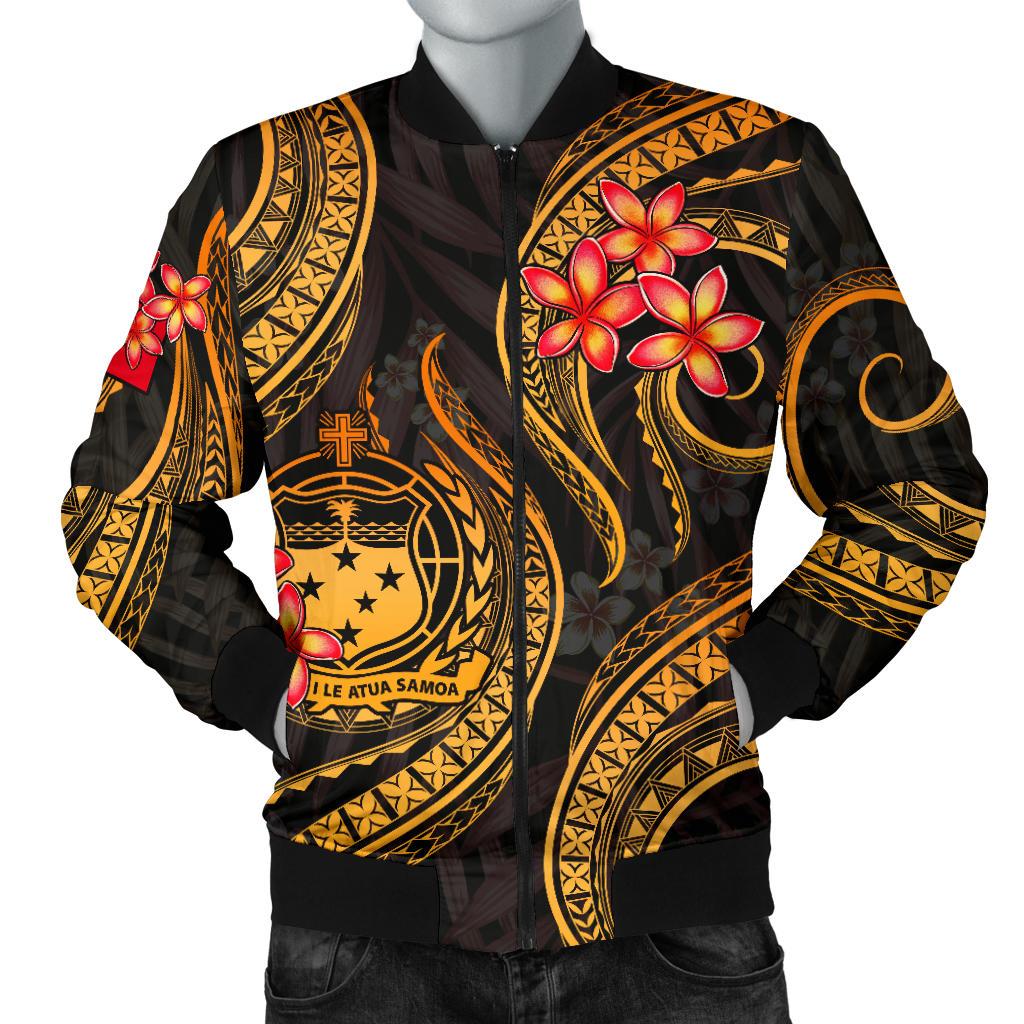 Samoa Polynesian Men Bomber Jacket - Gold Plumeria - Polynesian Pride