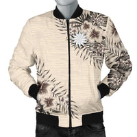 Nauru Men's Bomber Jacket - The Beige Hibiscus - Polynesian Pride