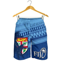 Fiji Rugby Makare And Tapa Patterns All Over Print Men's Shorts Blue - Polynesian Pride