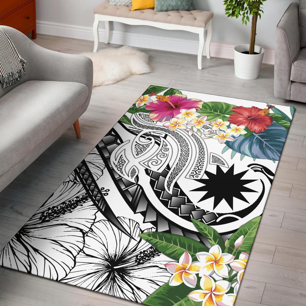Nauru Polynesian Area Rug - Summer Plumeria (White) White - Polynesian Pride