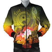 Custom Personalised Chuuk Men's Bomber Jacket - Humpback Whale with Tropical Flowers (Yellow) Yellow - Polynesian Pride