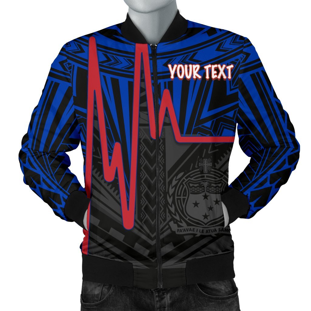 Samoa Personalised Men's Bomber Jacket - Samoa Seal With Polynesian Patterns In Heartbeat Style (Blue) Blue - Polynesian Pride