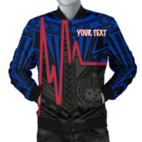 Samoa Personalised Men's Bomber Jacket - Samoa Seal With Polynesian Patterns In Heartbeat Style (Blue) Blue - Polynesian Pride