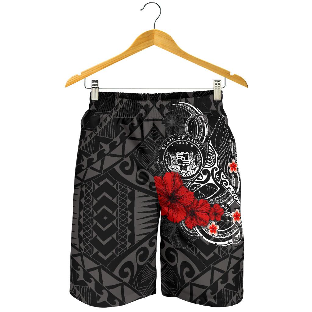 Polynesian Hawaii Men's Shorts - Humpback Whale with Hibiscus (White) - Polynesian Pride