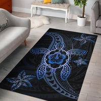 Kanaka Map Hibiscus Plumeria Turtle Art Polynesian Area Rug Blue AH Blue - Polynesian Pride