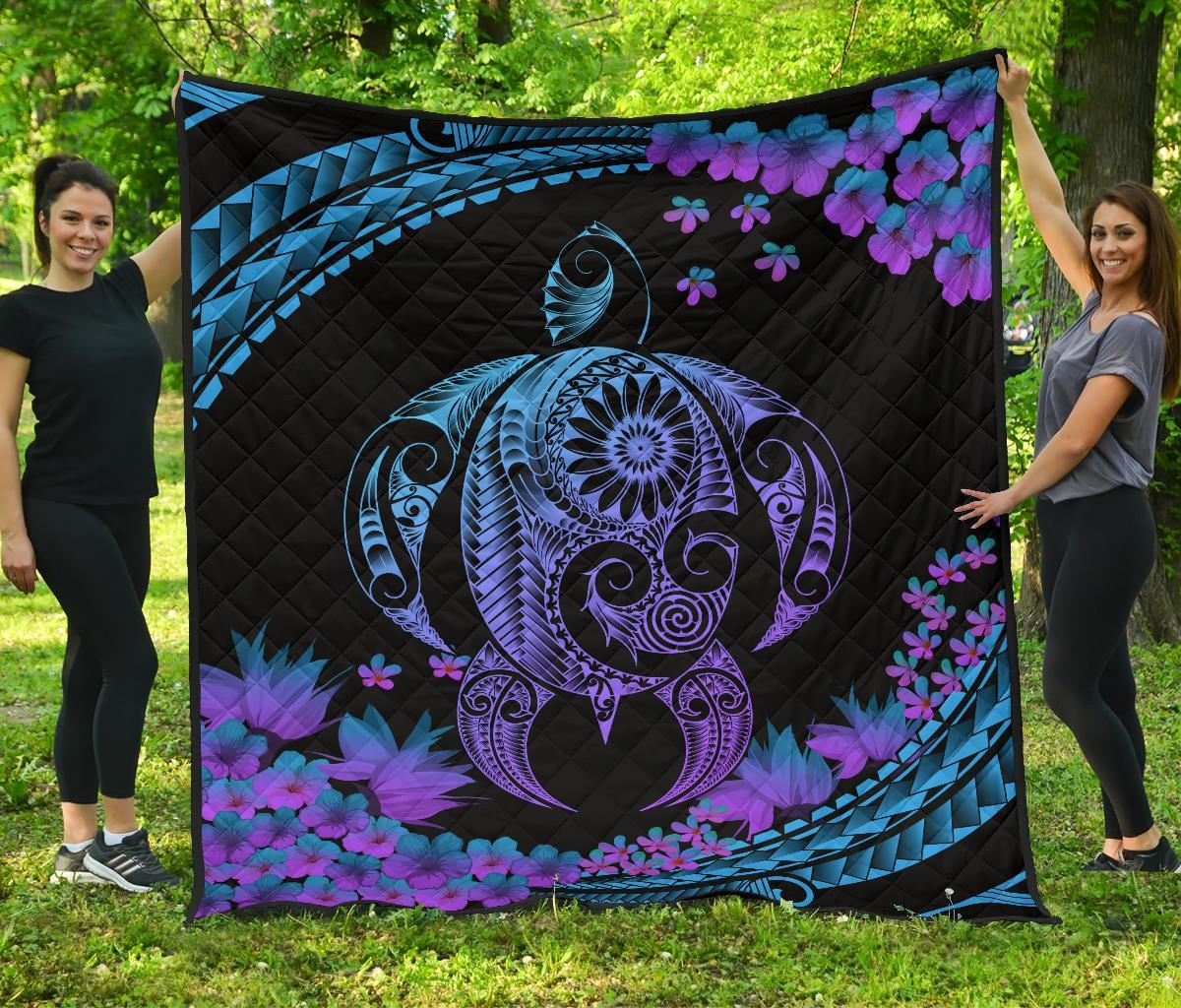 Hawaii Turtle Polynesian Hibiscus Premium Quilt - Boot Style Black - Polynesian Pride