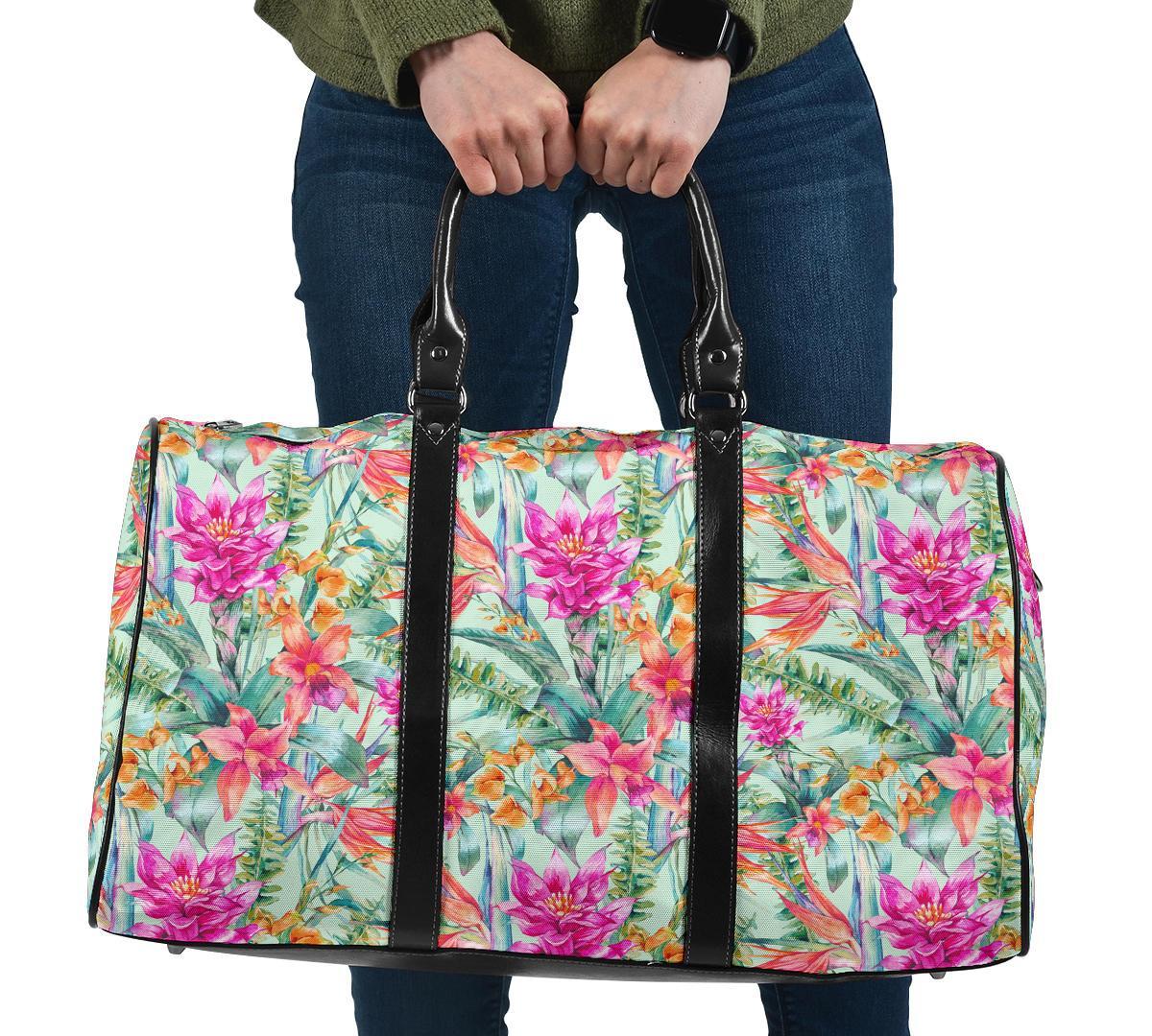 Hawaii Watercolor Vintage Floral Tropical Bird of Paradise Hawaii Travel Bag Travel Bag One size Black - Polynesian Pride