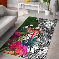 Fiji Area Rug White - Turtle Plumeria Banana Leaf Crest - Polynesian Pride