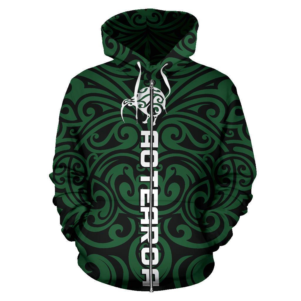 New Zealand Kiwi Zip up Hoodie, Maori Warrior Moko Zipper Hoodie - Polynesian Pride