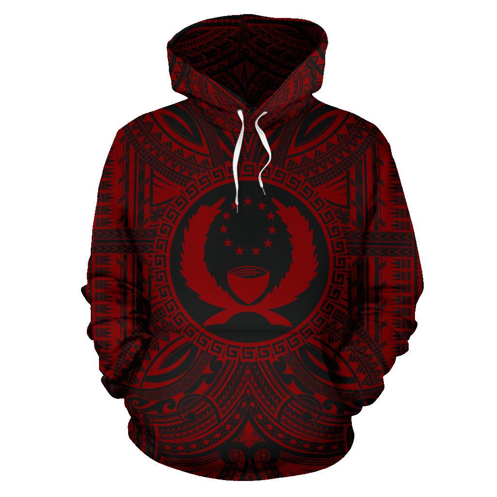 Pohnpei ll Over Hoodie Pohnpei Coat of rms Polynesian Red Black Unisex Red - Polynesian Pride