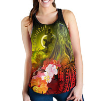 Vanuatu Women's Racerback Tanks - Humpback Whale with Tropical Flowers (Yellow) - Polynesian Pride