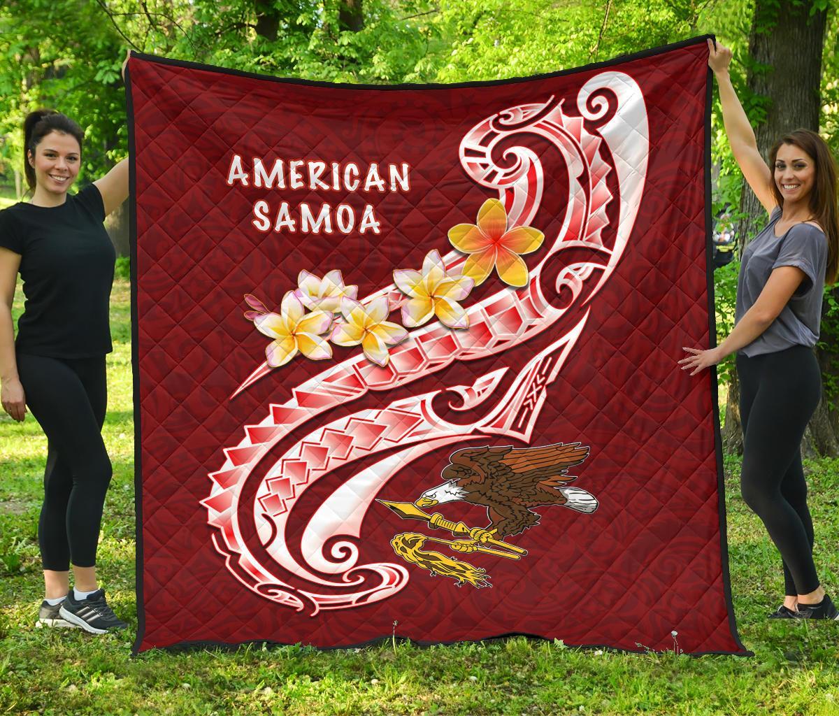 American Samoa Premium Quilt - AS Seal Polynesian Patterns Plumeria - Polynesian Pride