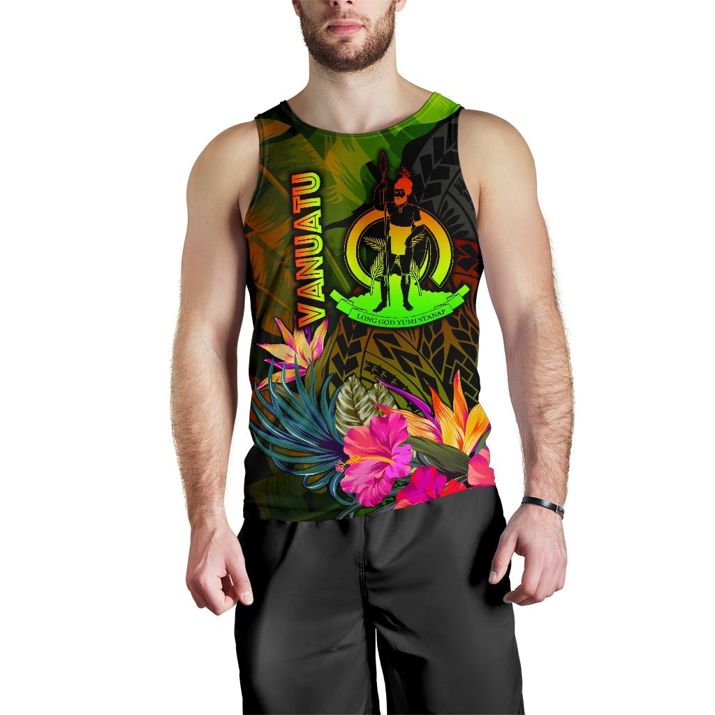 Vanuatu Polynesian Men's Tank Top - Hibiscus and Banana Leaves - Polynesian Pride