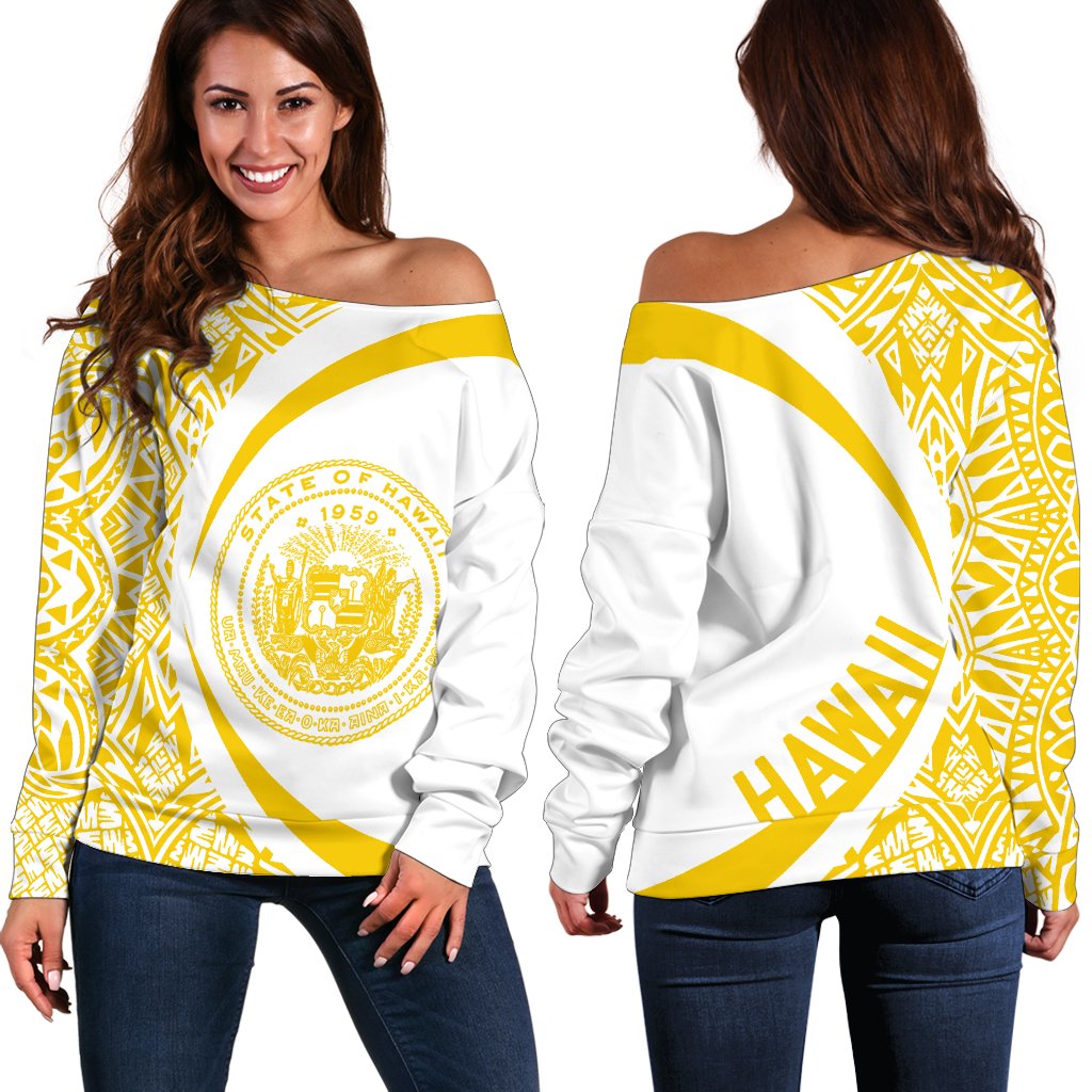 Hawaii Polynesian Women's Off Shoulder Sweater 03 White - Polynesian Pride