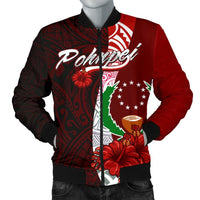 Pohnpei Micronesia Men's Bomber Jacket - Coat Of Arm With Hibiscus Red - Polynesian Pride
