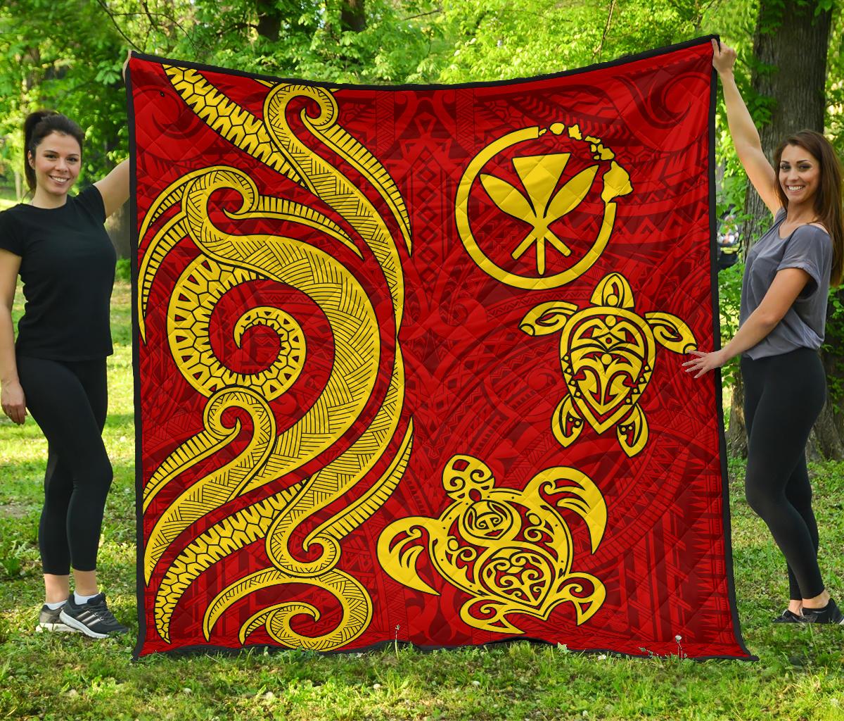 Polynesian Hawaii (Kanaka Maoli) Premium Quilt - Red Tentacle Turtle - Polynesian Pride