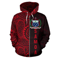 Samoa Zip up Hoodie Samoa Coat of Arms Polynesian Tattoo Style - Polynesian Pride