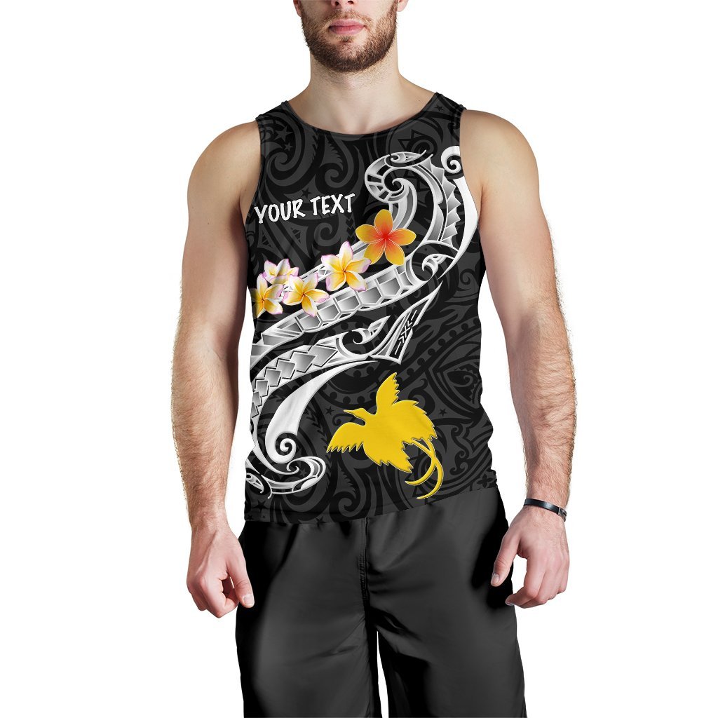 Papua New Guinea Custom Personalised Men's Tank Top - PNG Seal Polynesian Patterns Plumeria (Black) - Polynesian Pride