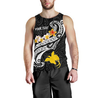 Papua New Guinea Custom Personalised Men's Tank Top - PNG Seal Polynesian Patterns Plumeria (Black) - Polynesian Pride