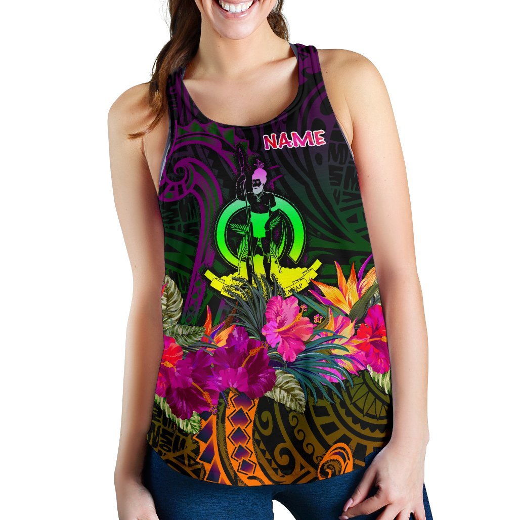 Vanuatu Personalised Women's Racerback Tank - Summer Hibiscus - Polynesian Pride