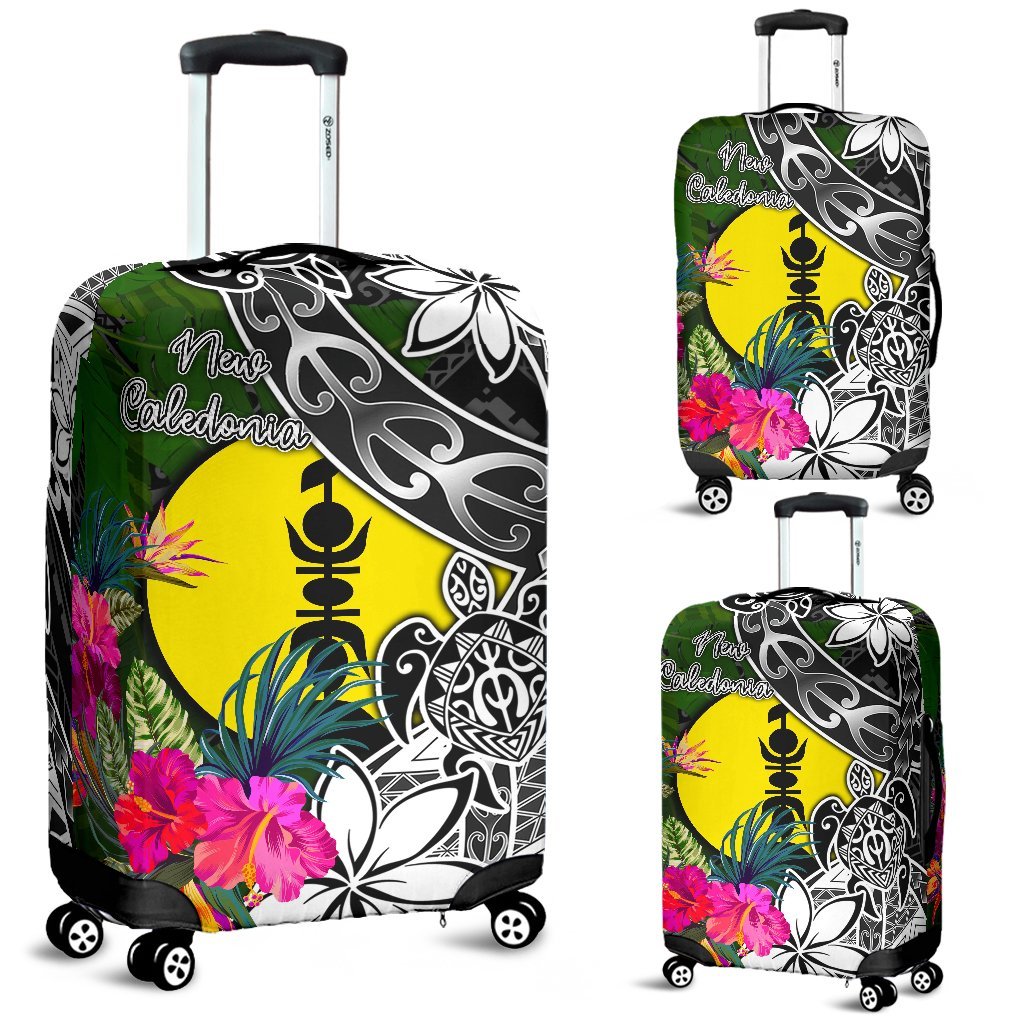 New Caledonia Luggage Covers - Turtle Plumeria Banana Leaf Black - Polynesian Pride