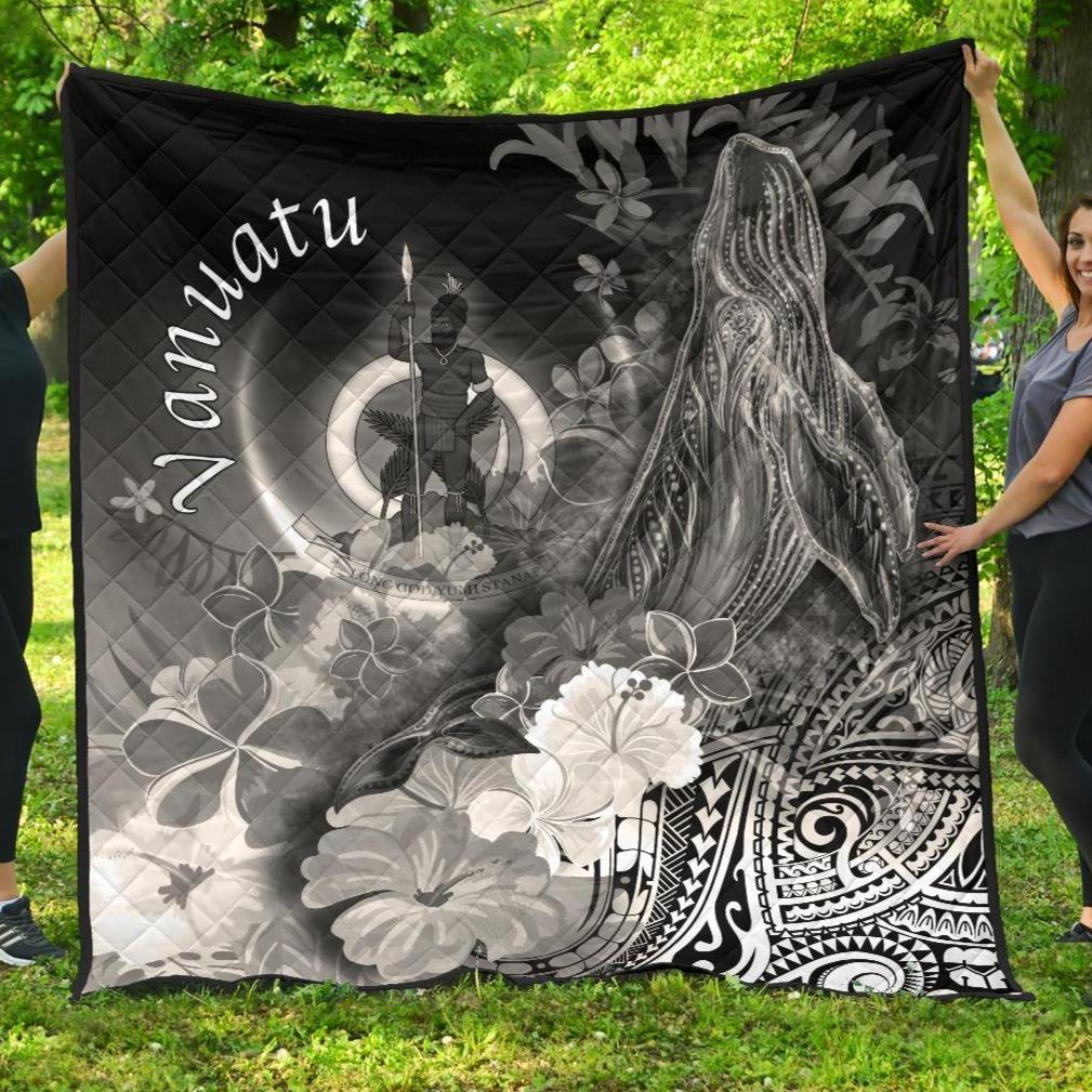 Vanuatu Premium Quilt - Humpback Whale with Tropical Flowers (White) - Polynesian Pride