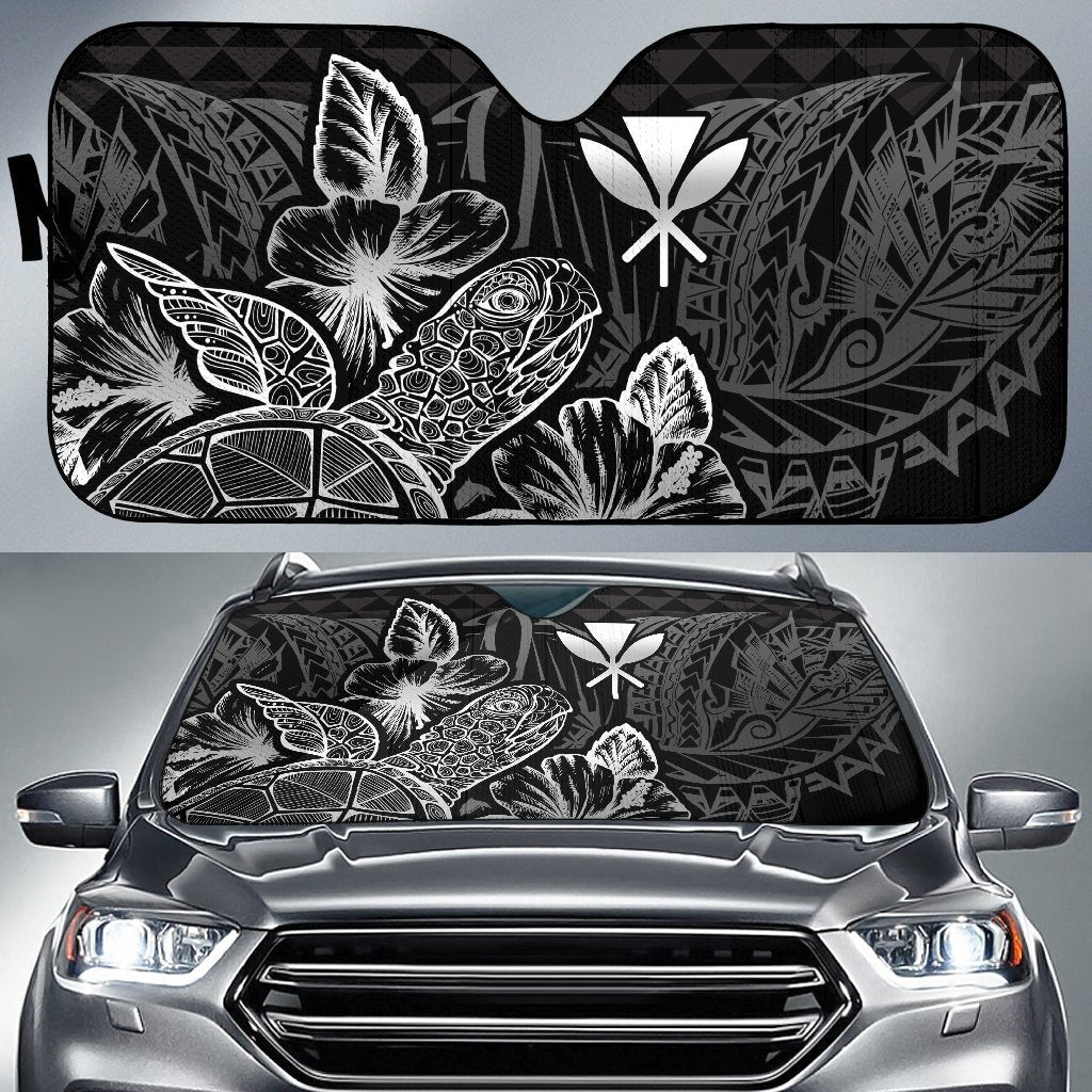 Polynesian Hawaii Auto Sun Shades Turtle Hibiscus Black Auto Sun Shade Universal Fit Black - Polynesian Pride